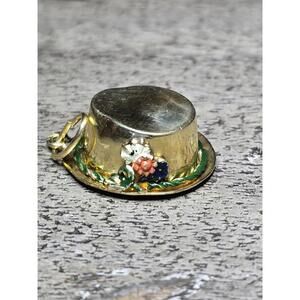 Vtg 14k Yellow Gold Enamel Flower Hat Charm Pendant 2.7g